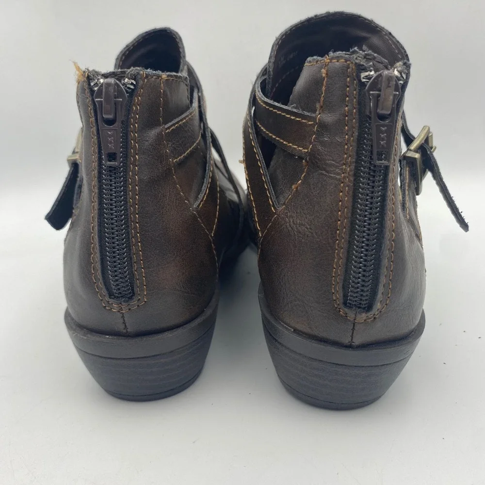 b.o.c. Born Concept Womens Brown Faux Leather Moto Buckle Ankle Boots‎ 8.5M